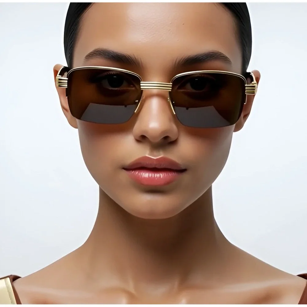 Rimless Sunglasses Women Fashion Hip hop‎ Frameless Designer Shades Wooden Small
